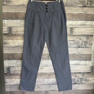 Sundance Amelia Trouser Pleated Pants Linen Cotton Blend Blue Striped Size 4